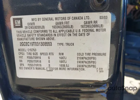 2003 Chevrolet Silverado 1500 Ls z USA, uszkodzony, nr VIN 2GCEC19T031308553